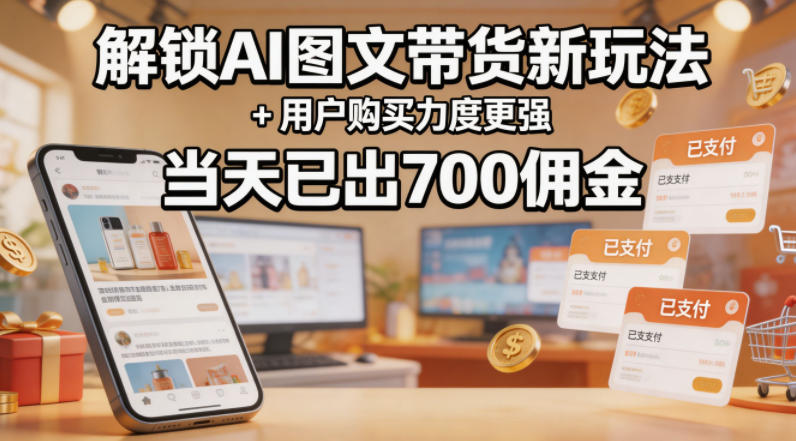 2026AI 图文带货新玩法拆解 拉高用户成交力度 单日稳稳赚 700 佣金实操课