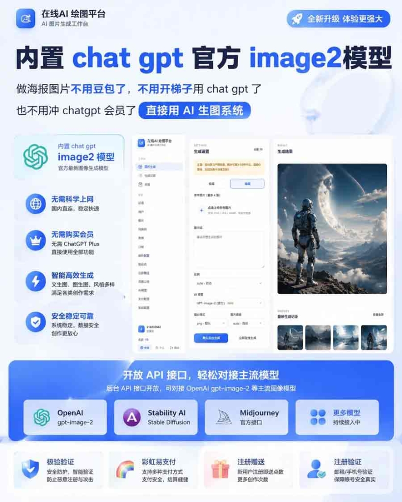 全新AI图片创作网站系统 对接 OpenAI gpt-image-2 等主流图像模型